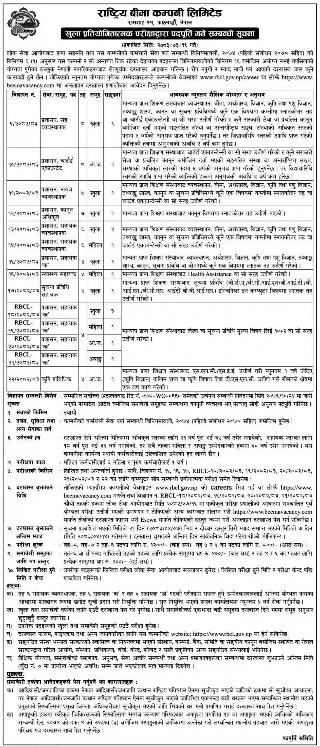 Rastriya Beema Company Job Vacancy 2083: Apply Online Today